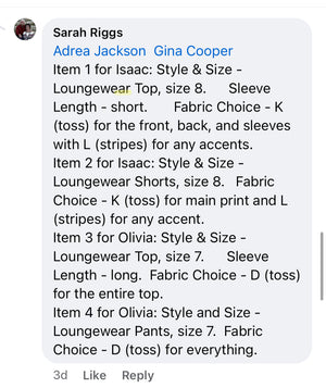 SBC DBP Family Loungewear Custom Preorder 08/30/23- MTO Spot 12 - Sarah Riggs